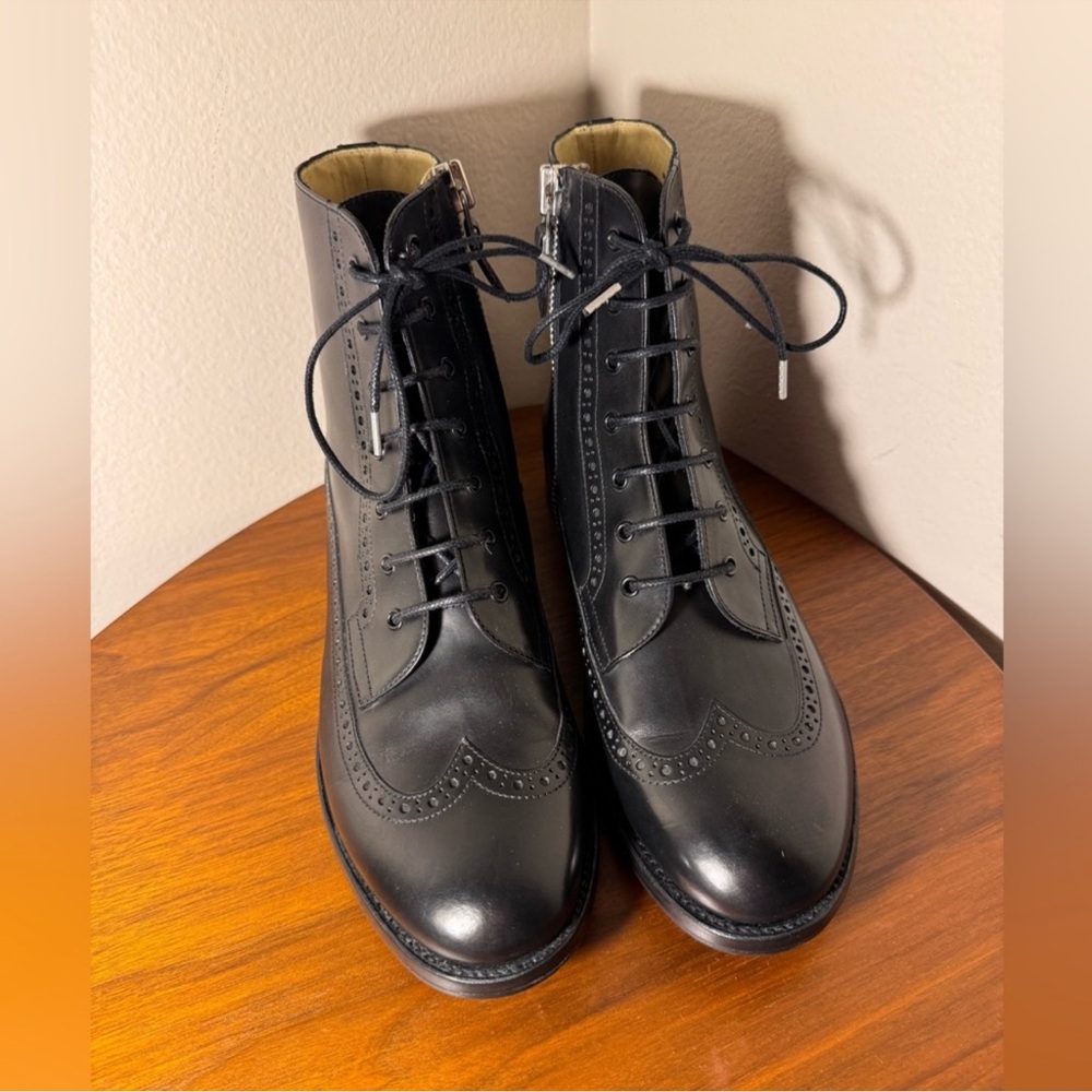 The Office of Angela Scott handmade Black Leather lace-up Ankle Boots EU41 US11 - Picture 4 of 11